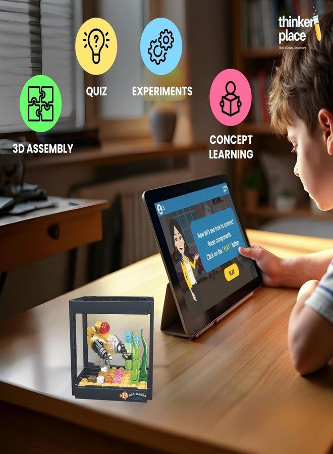 ThinkerPlace مجموعة بناء غواصة حوض أسماك دريم أوشن 8 في 1 من ثينكر بليس (91 قطعة) | تعرّف على الحياة البحرية | مجموعة مكعبات بناء للأطفال من عمر 6 سنوات فما فوق | لعبة تعليمية STEM | ابنِ، اجمع، وأنشئ حوض أسماك كبير - Image 4